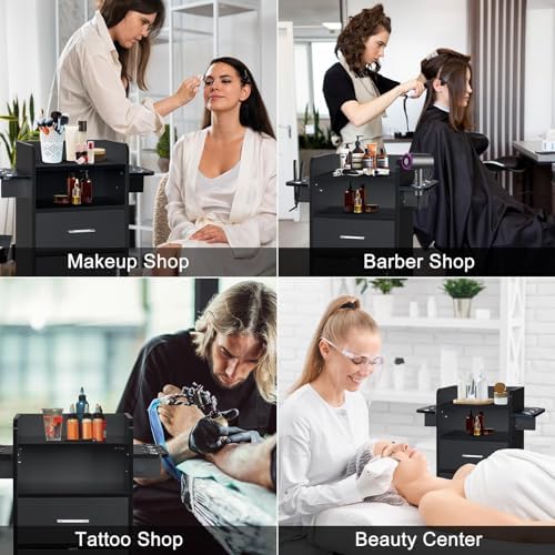 Hair Salon Storage Cart with Locable Wheels & 3 Hair Dryer Holders & 4 Drawers & Lock & 2 Keys, Rolling Salon Cart for Hair Stylist, Hairdresser, Beauty (Black - B) - Image 4