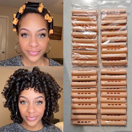 40Pcs Perm Rods Set - Plastic Cold Wave Rollers Non-Slip Hair Curlers for Long, Medium, Short Heatless Perming and Hairdressing (Yellow) by meigick