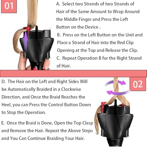 Automatic Hair Braider DIY Electronic Hair Braiding Machine Automatic Quick Twist Twister Hair Braiding Tool for Women Girls Hairstyle(Red) - Image 2