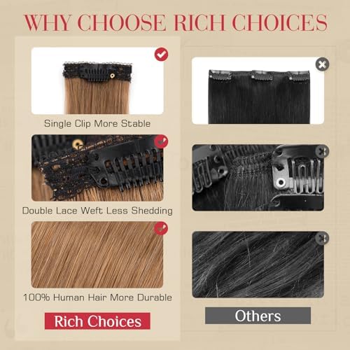 Rich Choices Real Human Hair Clip In Extensions-6 Pcs Single Clip Design-100% Remy Hairs Invisible Clip in Extensions for Thin Hair-Seamless Hairpieces for Women/Men-16 Inches #6 Light Brown - Image 6
