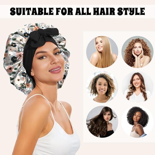 Satin Hair Braid Bonnet for Sleeping Double Layer Elastic Wide Soft Tie Band Hair Silk Lined Sleep Cap Women Girls - Image 4