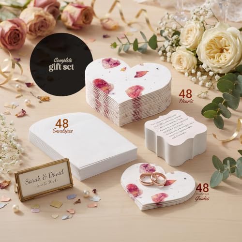 48 Favor Set, Rose Red Heart Gift Wrap Tags with Wildflower Seeds - Image 3
