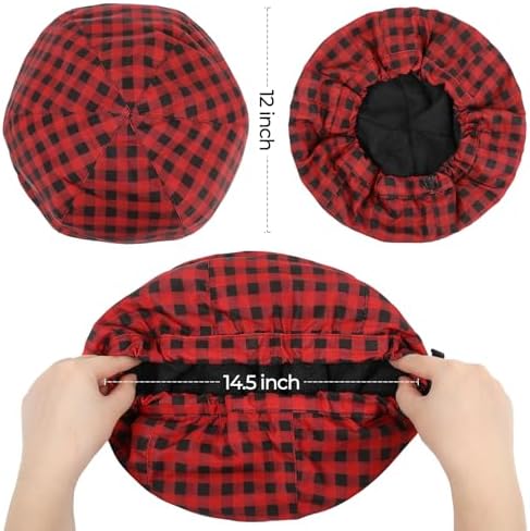 Shower Cap for Men Red Plaid Bath Cap, Reversible Large Waterproof Adjustable Shower Caps Terry Lining & Elastic Band Stretch Hem Hair Hat - Image 6