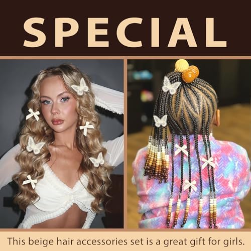 100PCS Hair Beads for Braid 3 Styles Mini Hair Bows Brown Butterfly Hair Clips Gradient Loc Dreadlock Hair Jewelry Boho Braids Decoration Kit for Women Girls - Image 2