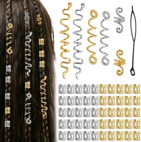 ROSYGLIMM 57Pcs Gold Silver Hair Jewelry for Braids Dreadlock Accessories by Unknown