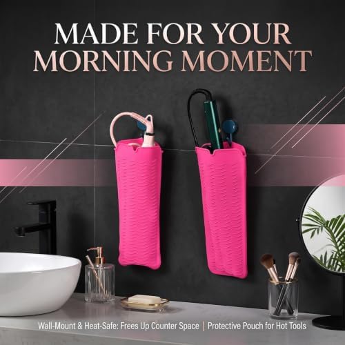 2 Pcs Heat Resistant Mat for Curling Iron Straightener, Silicone Hair Tool Pouch Bag for Hairstylist, Portable Hot Tools Travel Accessories Essentials Storage Pad for Women - Pink - Image 3