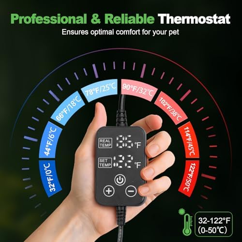 Reptile Heating Pad with Internal Sensor&Thermostat, 8" x 12" 16W Under Tank Heater Mat for 10-40 Gallon Tanks, IP67 Waterproof Safe Heat for Turtles, Bearded Dragons, Snakes, Lizards and Seedling - Image 2