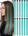12 PCS Teal Blue Hair Extensions Clip in, 22 Inch Colored Party Synthetic Neon Highlights Extensions, Rainbow Hair Accessories for Women Hair Pieces (Teal Blue) by Olldag