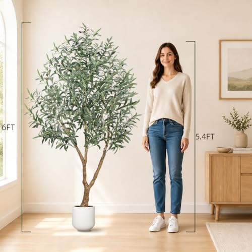 6FT Olive Trees Artificial Indoor - Fake Olive Tree Artificial Plants Indoor Fake Trees with Lifelike Fruits and Realistic Leaves for Modern Home Office Living Room Decor - Image 6