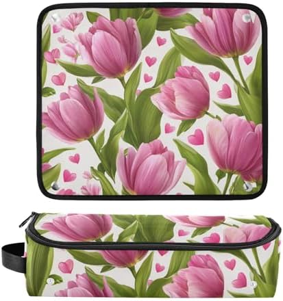 Hair Tools Travel Bag with Heat Resistant Mat Detachable 2-in-1 Curling Iron Travel Case Hot Tools Organizer for Straightener Flat Iron Pink Fresh Tulips and Hearts - Image 3
