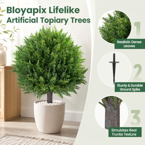26'' Artificial Cedar Topiary Ball Tree Outdoor, Set of 2 UV Resistant Fake Bushes with Ground Spike, No Maintenance Realistic Greenery Fake Plant Ball for Porch Outdoor Garden Decor - Image 5