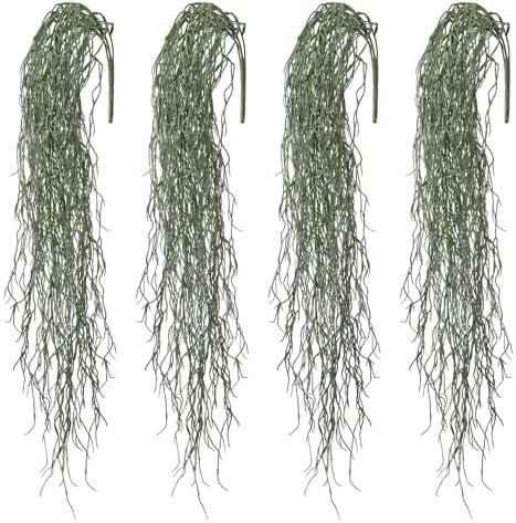 4 Pcs Fake Hanging Plants, 36" Artificial Hanging Grass Plants Greenery Vines UV Resistant Faux Trailing Plants for Indoor Outdoor Wall Shelf Porch Boho Home Patio Decor(Green) by dallisten