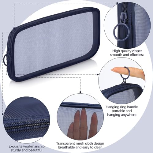 Weewooday 4Pcs Mesh Makeup Bag, Navy Blue, Medium, Classic - Image 3