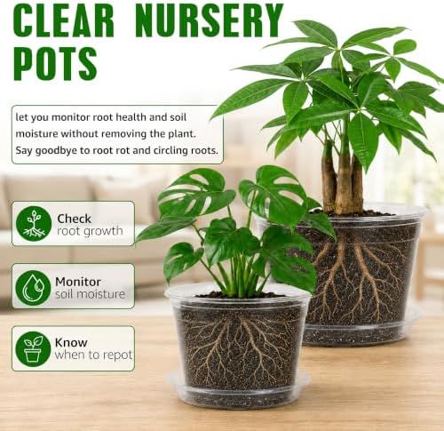 MIXC 12/10/8/6/5 Inch 20 Pack Clear Nursery Pots with Drainage & Sacuer - Image 4