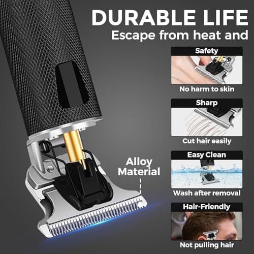 Professional Hair Trimmer for Men, Beard Trimmer Hair Clippers for Men, Cordless Rechargeable Hair Trimmer Metal Body Cutting Grooming Kit,Beard Shaver Barbershop (Black with LCD) - Image 3