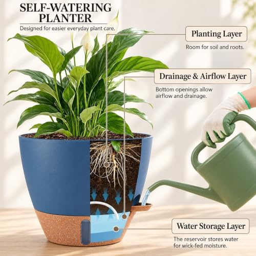 12/10/8 inch Plant Pots, Large Plastic Self Watering Planters - Image 5