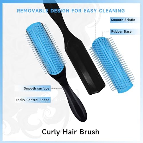 11-Piece Hair Brush Set with Detangling Brush and Hair Spray Bottle, Blue - Image 3