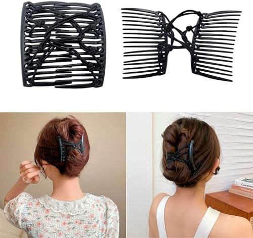 5 Pieces Stretchy Magic Comb Adjustable Elastic Clip for Women Girls No Crease Pins Vintage Bun Maker Hair Accessories for Curly Thick Wavy Ponytail - Image 3