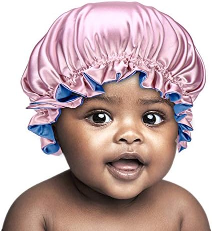 Kids Satin Bonnet Sleeping Cap Adjustable Silky Bonnet Double Layered Reversible Hair Bonnet Silky Night Hat for Toddler Child Baby by SENGTERM