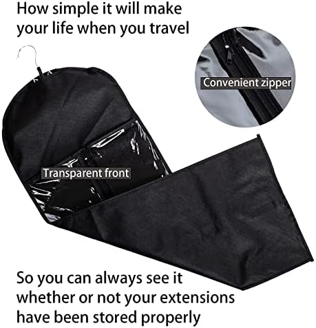 2 Pack Extra Long Hair Extension Holder Wig Storage Bag with Hanger Hairpieces Ponytail Bundles Storage Carrier Case for Store Style Hair Travel Hair Extensions Bag - Image 6