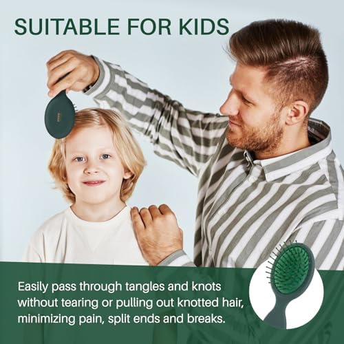 RHOS Mini Hair Brush for Women,Men and Kids-Travel Size Hair Brush for Purse,Pocket,backpack-Small Cushion Paddle Brush with Soft Bristles-Mini Detangler Brush for All Hair Types(1 Pack-Green) - Image 6