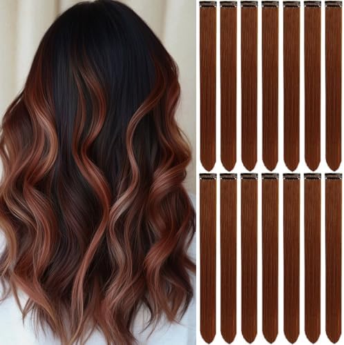 Colored Hair Extensions Clip in Synthetic Coffee Hairpieces 14 PCS by LADYAMZ