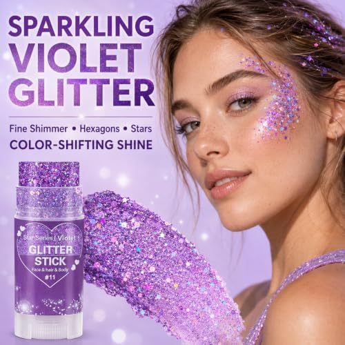 Mysense Violet Body Glitter Stick,Purple Face Hair Glitter for Women Kids - Image 2