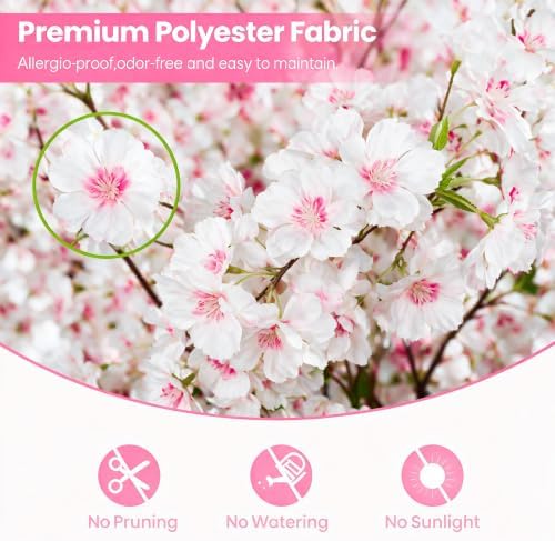 Artificial Cherry Blossom Tree, 6FT Tall Faux Pink Flower Tree with Black Pot, Realistic Silk Blossom Plant for Home Living Room Office Patio Decor, Indoor Outdoor Fake Floral Tree for Wedding Party - Image 4