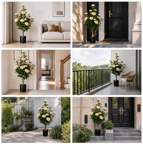 2 Pack Artificial Camellia Trees with Potted(Yellow Flowers) - Image 6