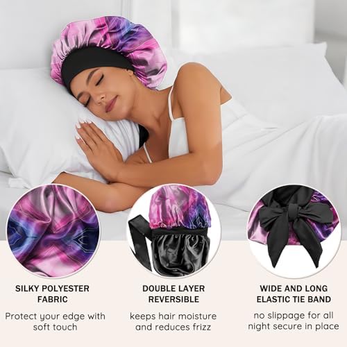 Satin Hair Braid Bonnet for Sleeping Double Layer Elastic Wide Soft Tie Band Hair Silk Lined Sleep Cap Women Girls - Image 3