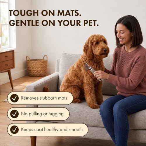 Mavie Grooming Rake, 10 Blade Dematting Tool for Pets, Taupe - Image 6