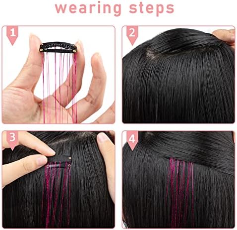 Colorful Hair Tinsel 12Pcs 20.5 Inch Fairy Hair Tinsel Clip in Kit for Christmas New Year Halloween Party, Hair Accessories Extensions for Women Girls (Colorful) - Image 3