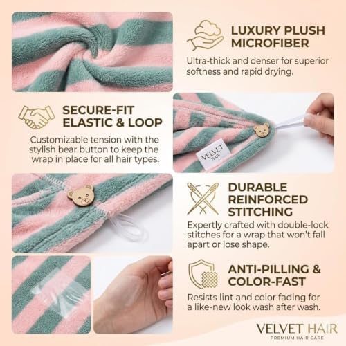 3 Pack Microfiber Hair Towel Wrap for Women, Fast Drying Hair Turban with Button, Anti-Frizz Large Hair Towel for All Hair Styles, Soft & Absorbent Hair Drying Towel - Image 3