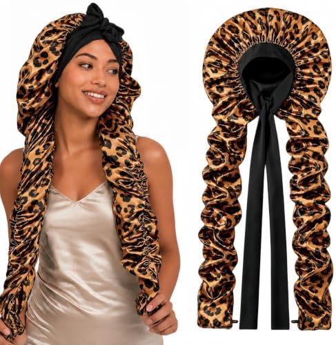 Double Layer Slik Like Satin Bonnet, 33-43" XXL Bonnet for Braids Long Hair by Kemispary