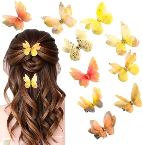 Yellow Hair Decoration Butterfly Clip-Moving Butterfly Hair Clips for Girls(Yellow-10PCS) by CIXVOEMK