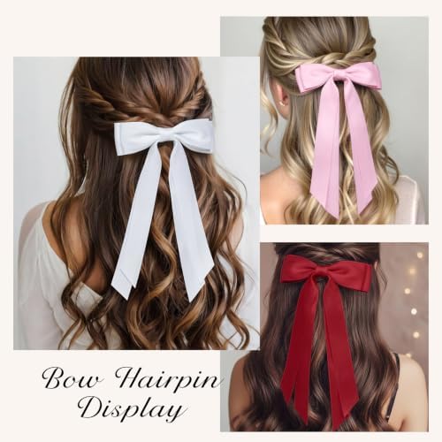 6PCS Multicolor Hair Bows, Large Ribbon Bow Hair Clips for Girls Women Cute Ponytail Holder Accessories for Toddlers Kids Teens - Image 5