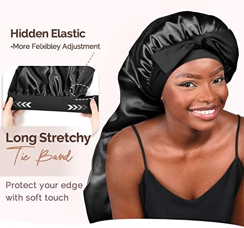YANIBEST Silk Feeling Bonnet for Sleeping Braid Bonnet for Long Hair Black - Image 3