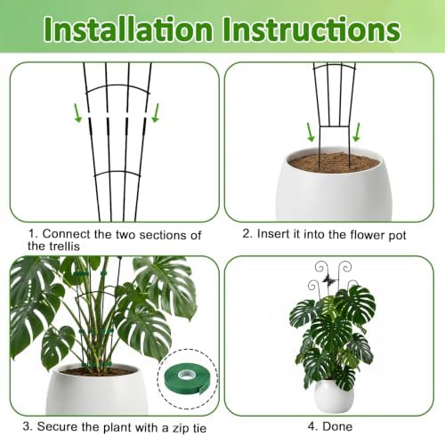 Monstera Plant Support - 4-Pack of 32.6" Tall Plant Trellis Stakes for Large Indoor Vines | Adjustable Dual Pole Frame for Monstera Deliciosa & Potted Plants - Image 4