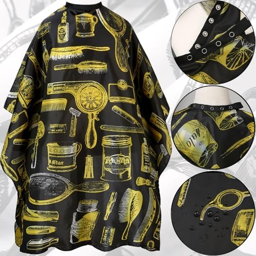 Professional Hair Cutting Cape with Neck Duster Brush, Salon Barber Cape, Hairdressing Accessories Yellow Stripe - Image 3