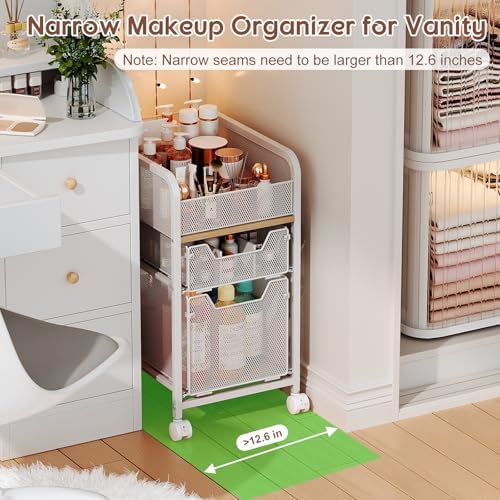 Hongtamoya Rolling Makeup Cart Organizer with 2 Drawers, Under Desk Storage - Image 2