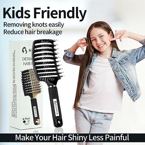 HIPPIH Boar Bristle Hair Brush Set of 2, Detangling Smoothing for Wet & Dry - Image 6