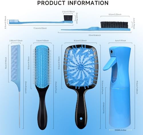 11-Piece Hair Brush Set with Detangling Brush and Hair Spray Bottle, Blue - Image 5
