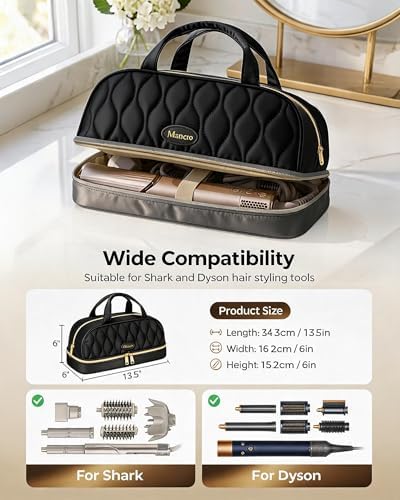 Mancro Carrying Case for Shark FlexStyle, Quilted Hair Tools Travel Bag | with Heat-Resistant Mat, Travel Case for Dyson Airwrap & Shark FlexFusion, Hair Dryer Organizer for Women, Black - Image 6