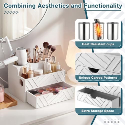 White Hair Tool Organizer with Drawer, Hair Brush Storage - Image 3