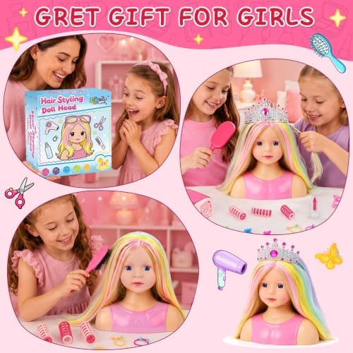 Doll Head for Hair Styling Makeup, Pretend Play Beauty Salon Toys for Girls - Image 5