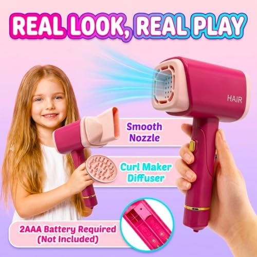 36Pcs Doll Head for Hair Styling Kids, Hair Salon Toy with Realistic Dryer, Straightener, Pretend Makeup Kit & Accessories, Birthday Gifts for Girls 3-8 - Image 2