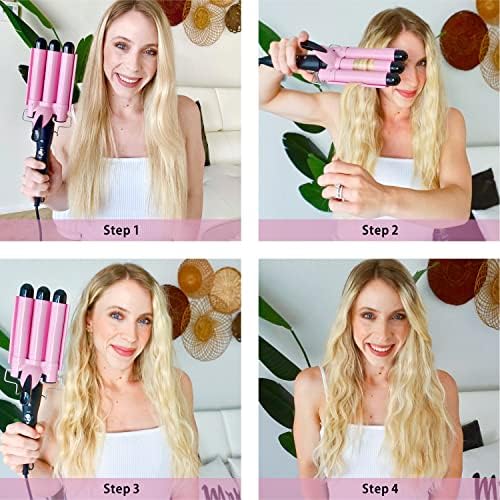 TOP4EVER 3 Barrel Curling Iron, 1 inch Crimper Hair Tool,Crimping Waver for Women Beach Waves with Two Temperature Settings, Pink (Pack of 2) - Image 4