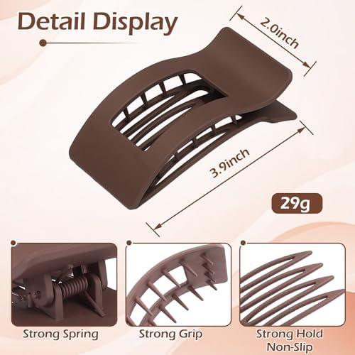 French Flat Hair Clips for Women 6pcs Hair Claw Clips for Thick or Thin Hair Matte Claw Clips for Girls Barrettes Non-Slip Strong Hold Hair Accessories for Women (Brown) - Image 3