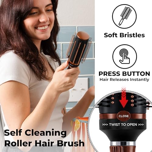 Detangler Self-Cleaning Retractable Hair Brush for Women - Brown - Image 2