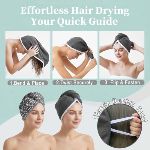 VOOVA & MOVAS Microfiber Hair Towel 2 Pack,Vine Gray,Anti-Frizz Turban - Image 5